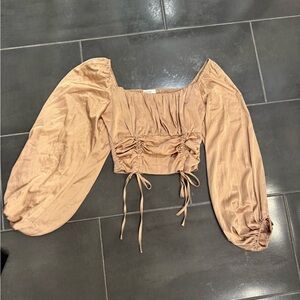 Chic Tan Off-Shoulder Blouse